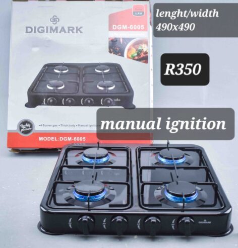 Digimark 4-Burner Gas Stove with Auto-Ignition – Black -Stainless SteelDigimark 4-Burner Gas Stove with Manual-Ignition – Black -Stainless Steel