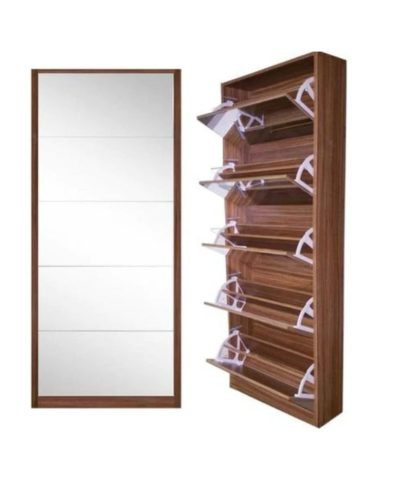 5 Tier Mirror Shoe Cabinet walnut colour